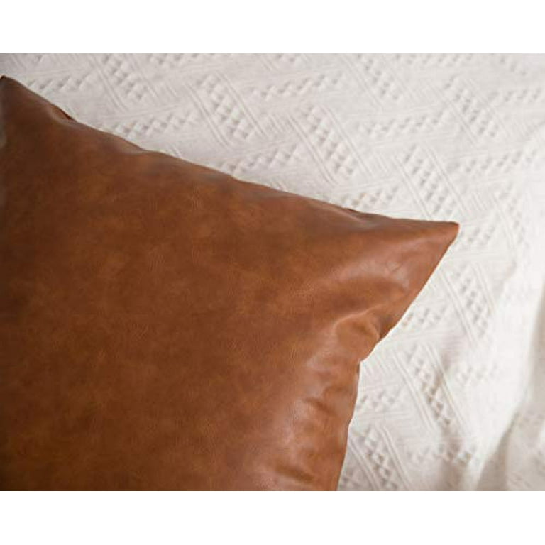  HOMFINER Set of 2 Thick Faux Leather Lumbar Throw Pillow Covers  12x20, Modern Farmhouse Boho Small Long Accent Scandinavian Decor Rectangle Decorative  Cushion Cases for Couch Bed Sofa Cognac Brown 