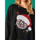 thumbnail image 3 of Sudadera de manga larga para mujer, sudadera con capucha con hombros caídos y abertura lateral con estampado de bolas y gorro navideño de otoño, tops casuales para mujer 2025, 3 of 5