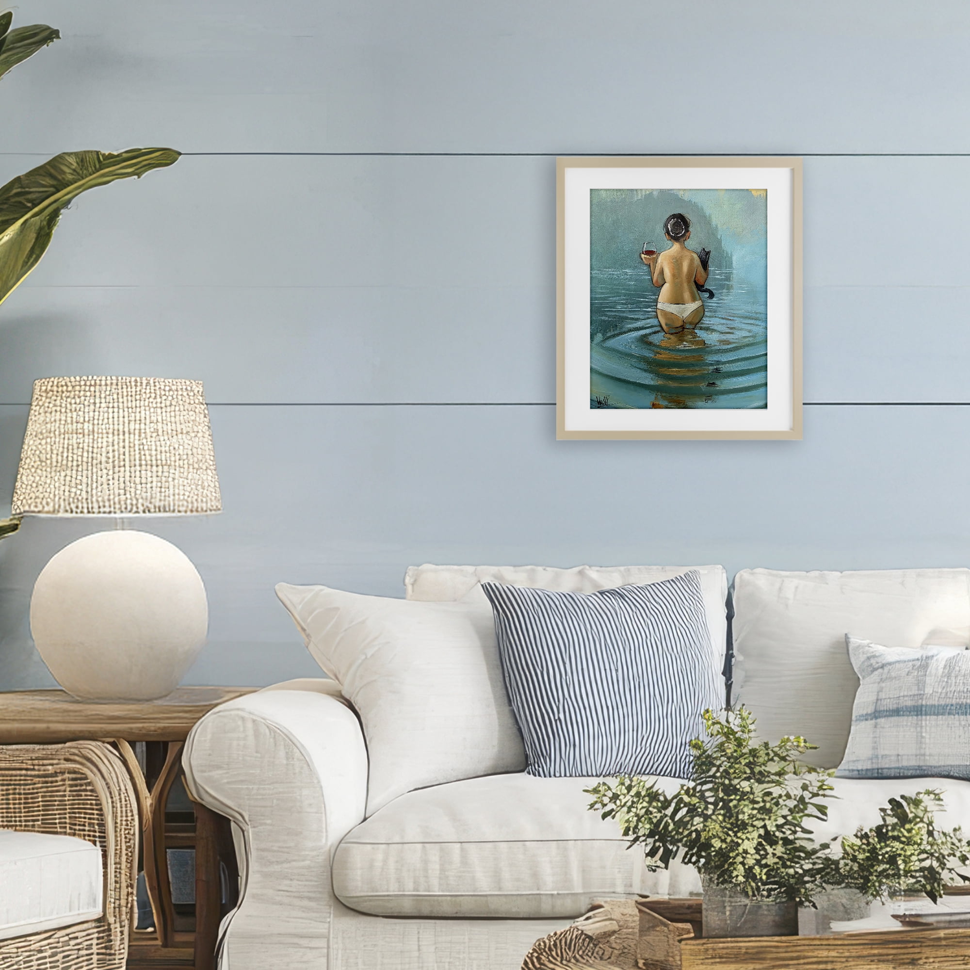 Stupell Industries Cat & Wine Dip At Twilight Birch Framed Print Under Glass, design by Ronald West
