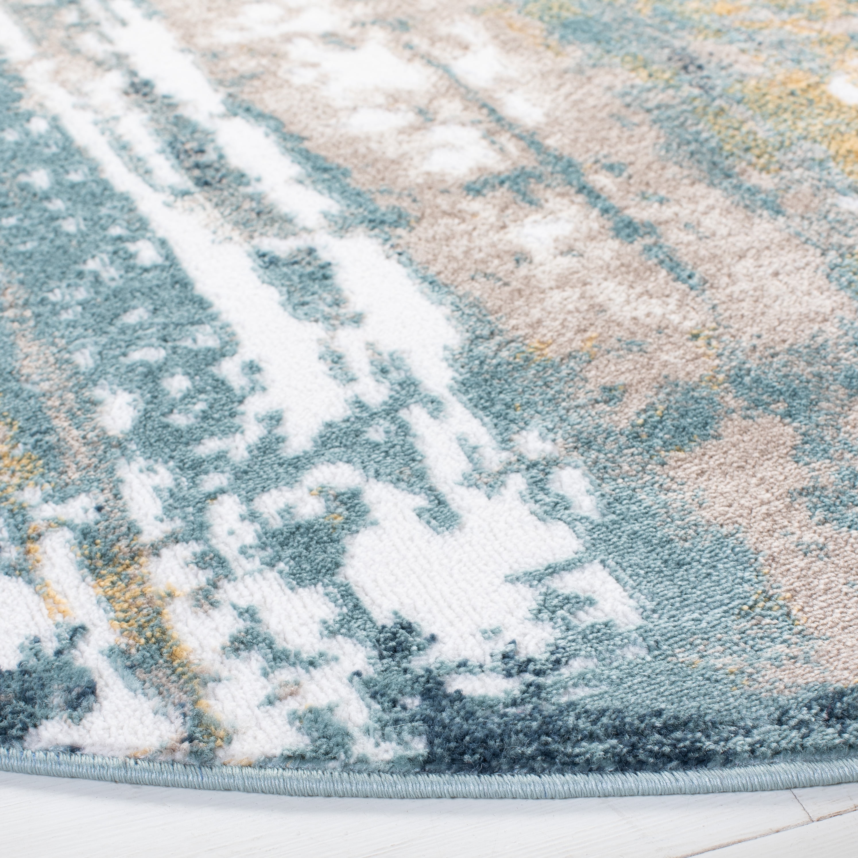 SAFAVIEH Skyler Talisha Abstract Area Rug, Teal/Gold, 8' x 8' Round