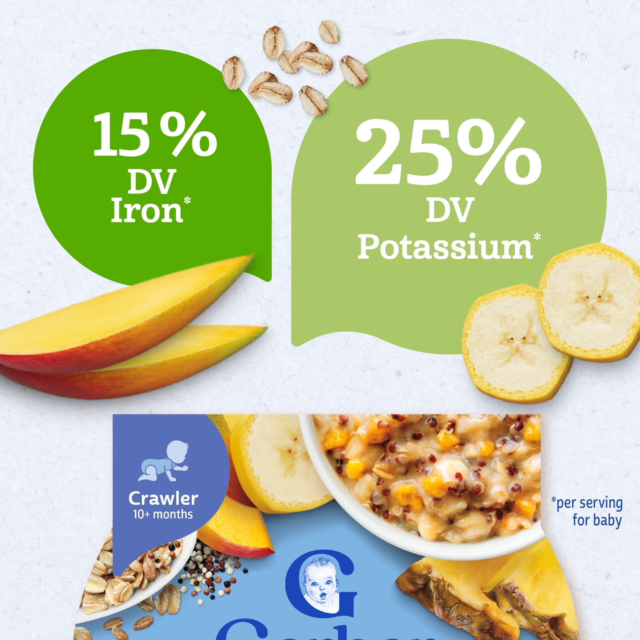 (4 pack) Gerber Organic Grain & Grow Morning Bowl Baby Oatmeal, Tropical Fruits, 4.5 oz Tray