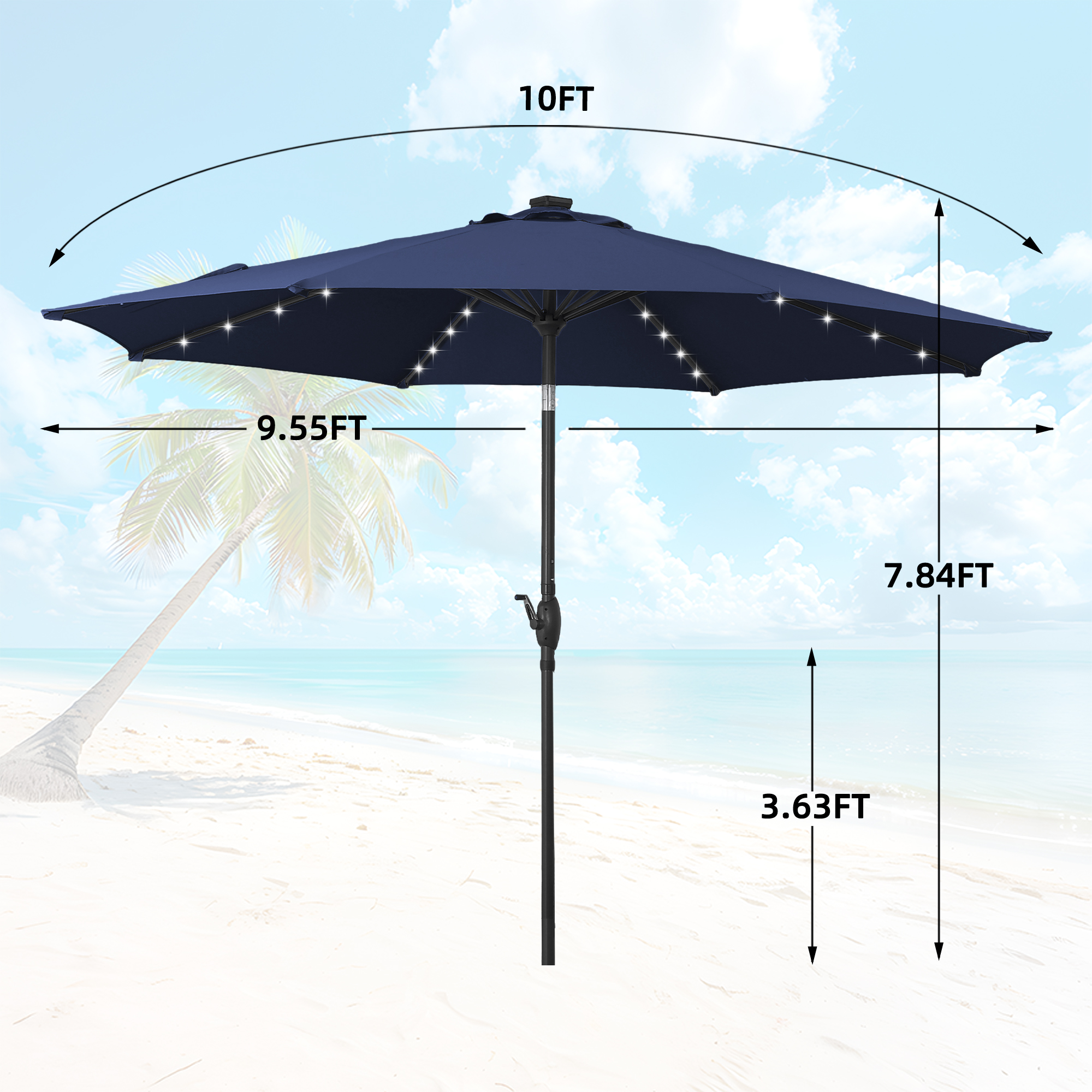 Autlaycil 10ft Solar Patio Umbrella with 32 LED Lights, Navy Blue photo 2
