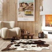 Softlife Luxury Faux Cowhide Rug Cow Rugs For Living Room Bedrooms Soft Animal Print Carpet,4.6x5.2,Coffee