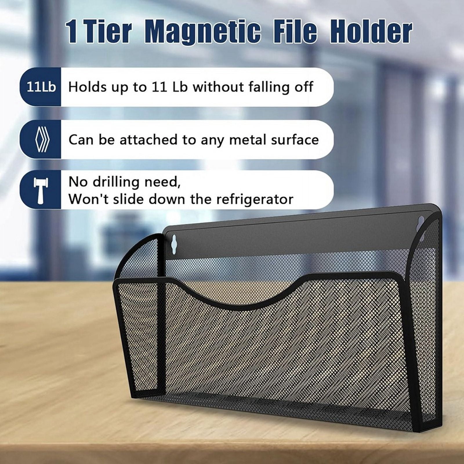 1-Tier Magnetic File Holder-File Folder Organizer, Capacity Office Hanging Magazine Rack for Refrigerator, File Cabinets
