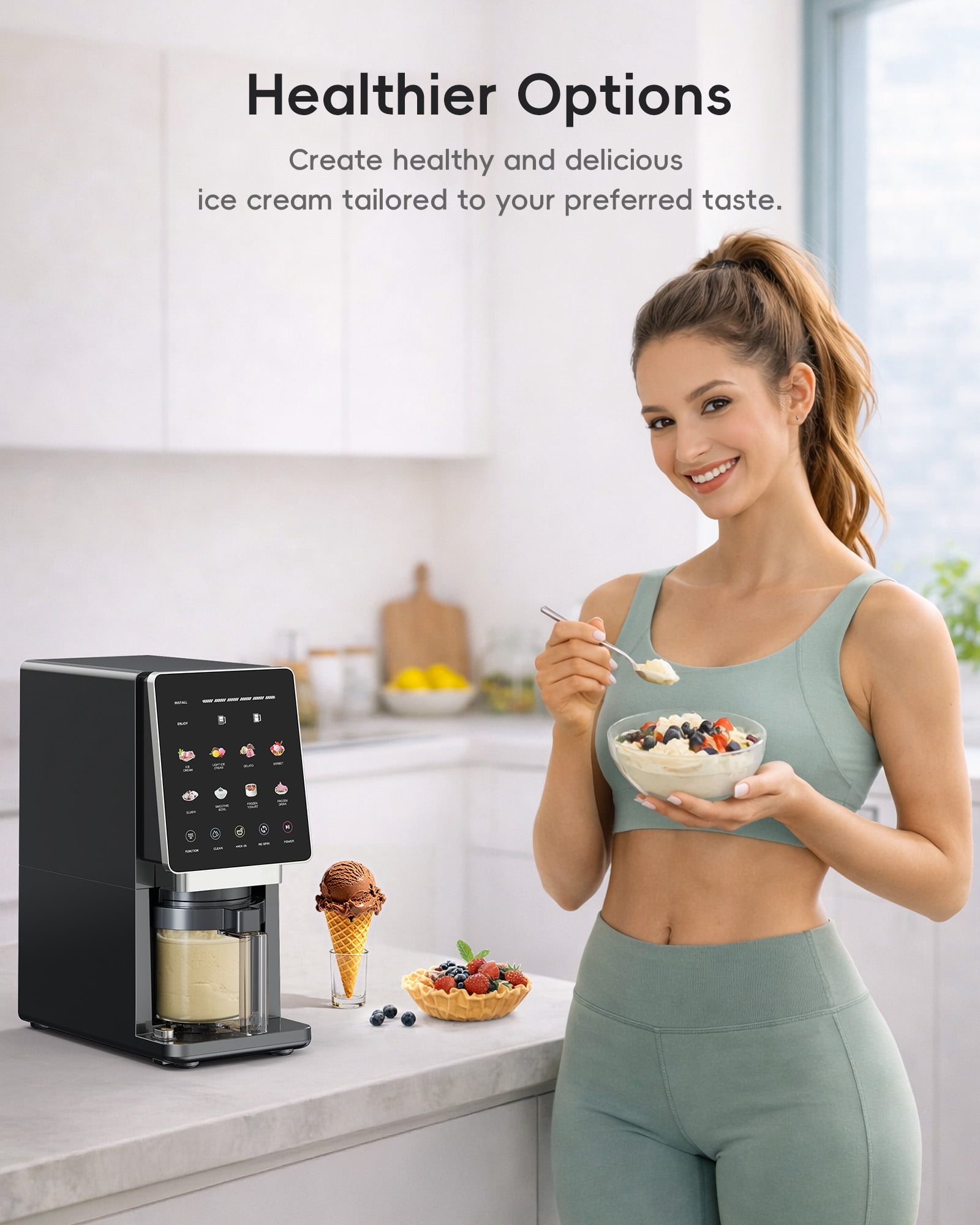 Alcarin Homemade Ice Cream Maker Machine with 3 Pints, 10 Preset Programs, Respin & Mix-In for Gelato, Sorbet, Frozen Yogurt & Slushies