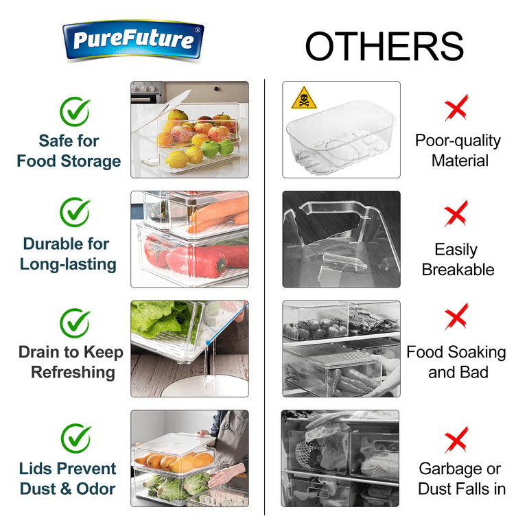 Pure Future 10 Pcs Refrigerator Organizer Bins with Lids, BPA-Free