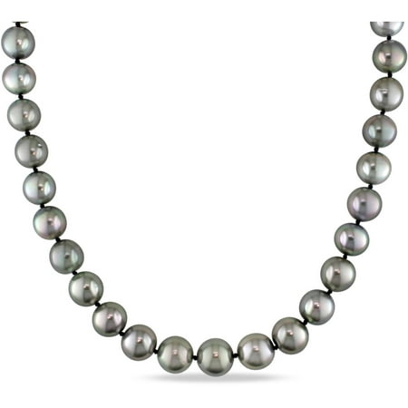 10-13mm Black Round Tahitian Pearl and Diamond-Accent 14kt White Gold Graduated Strand Necklace, 18