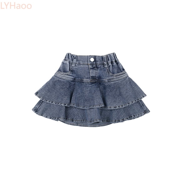 LYHaoo Little Girl's Denim Skirts Mini Flared Pleated Toddler Jean Skorts With Shorts Underneath Girls Summer Skirts,Sizes 18-24 Months