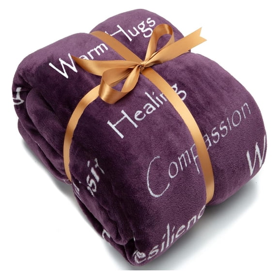 KriKac Premium Sympathy Warm Hugs Gift Throw Blanket - for Positive Energy Love Support Comfort - Breast Cancer Chemo Get Well Purple Gift Blanket - Women Mom Grandma (60x70 Inch) Aubergine