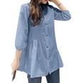 thumbnail image 3 of ZANZEA Polyester Three Quarter Sleeves Buttons Patchwork Solid Shirts Womens S-5XL, 3 of 4