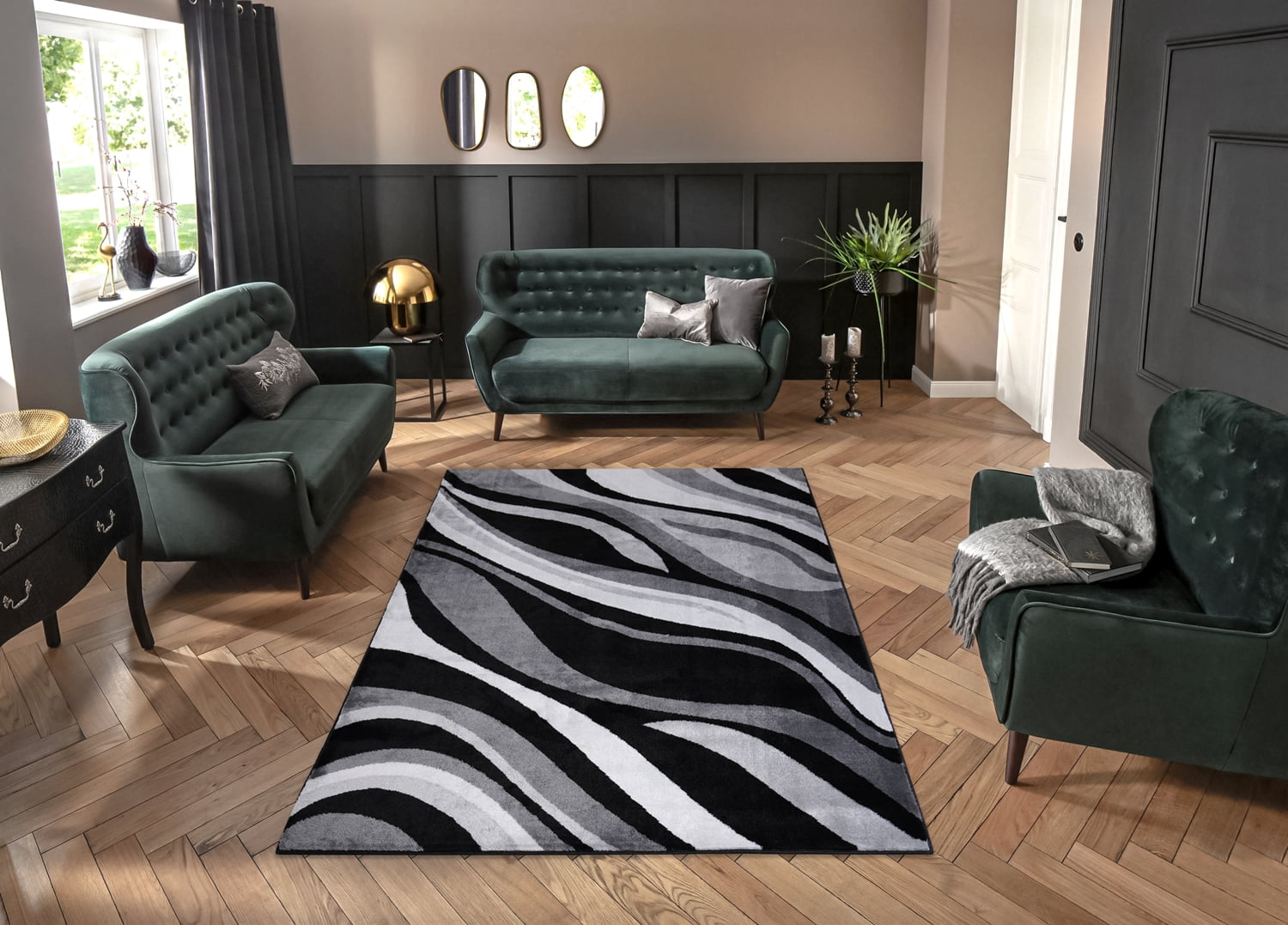 Homedora Design 7x10 Abstract Black/Gray Rectangular Area Rug with Pile
