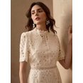 thumbnail image 6 of Apricot Floral Lace High Neck Short Sleeve Sheath Midi Dress, 6 of 30