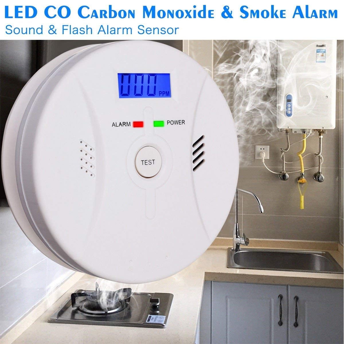 2in1 Household Carbon Monoxide &Smoke Alarm Carbon Monoxide Detector Sound Combo Sensor Tester