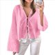thumbnail image 1 of Blusas con Lazo Frontal para Mujer, Camisas de Y2K, Mangas Acampanadas, Cuello en V, Ropa para Salir, Blusas Casuales con Cordones. Rosa M, 1 of 8