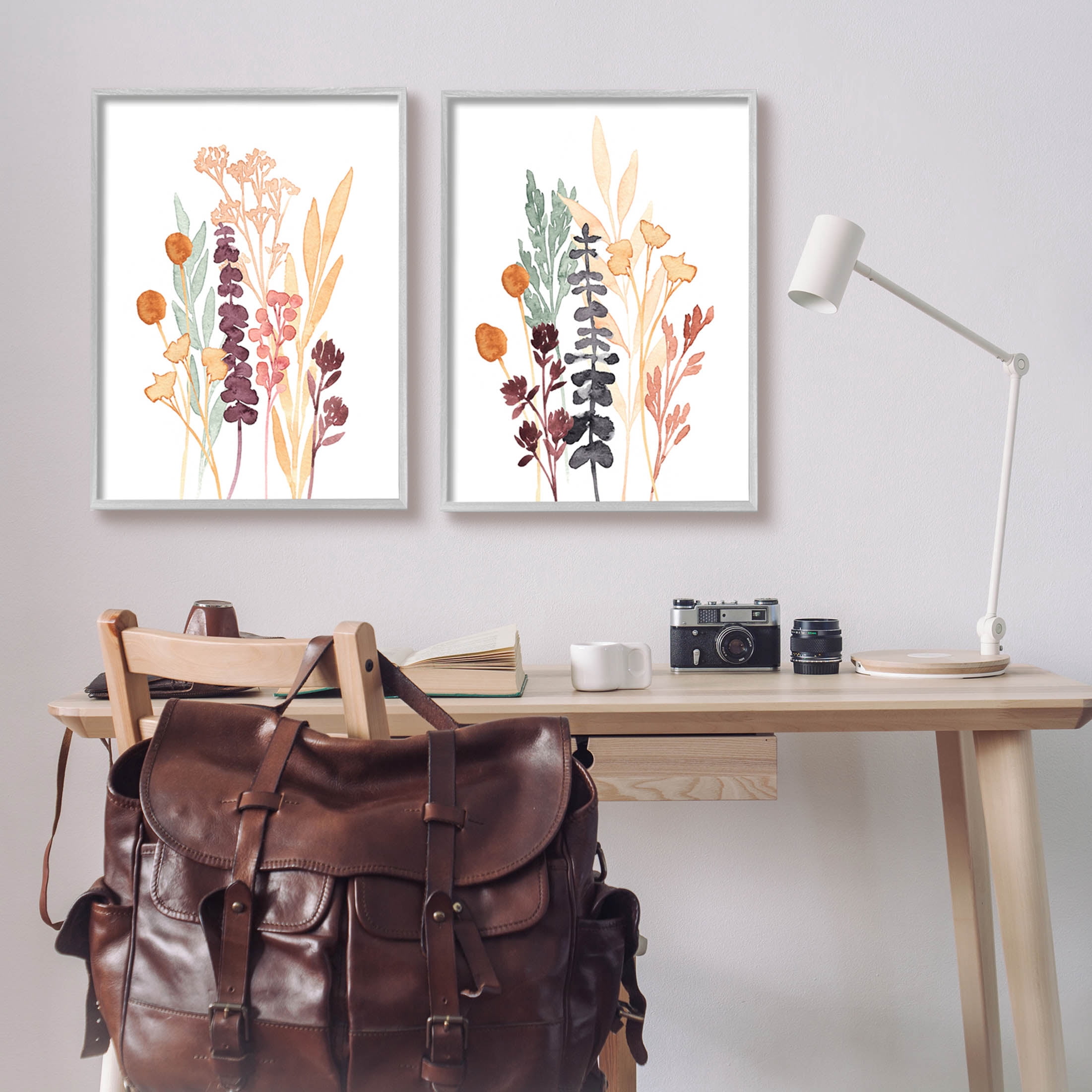 Stupell Industries Woodland Botanical Herb Sprigs Graphic Art Gray Framed Art Print Wall Art, Set of 2, Design by Annie Warren