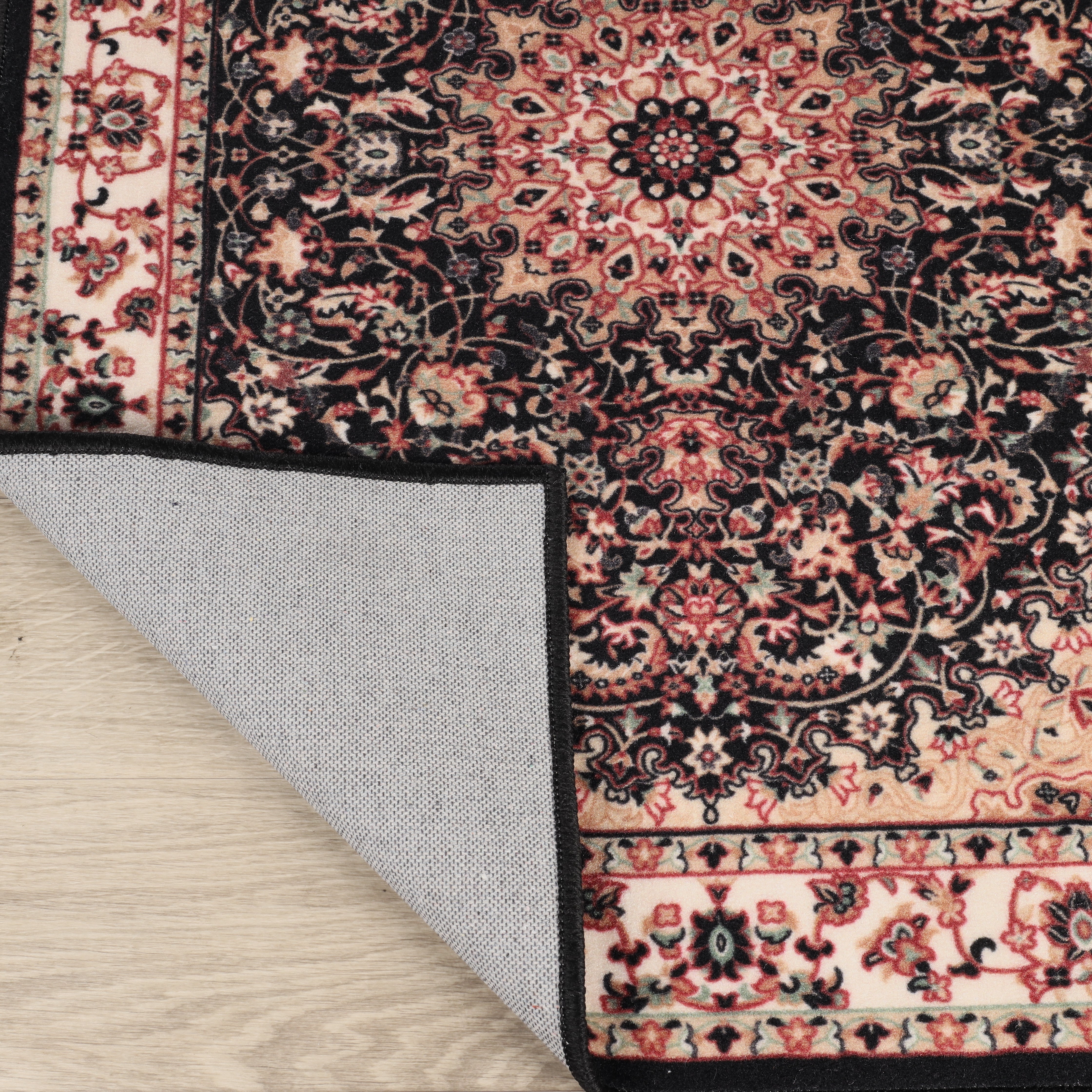 Superior Chatou Floral Medallion Washable Indoor Area Rug, 12' x 15', Black - Ivory