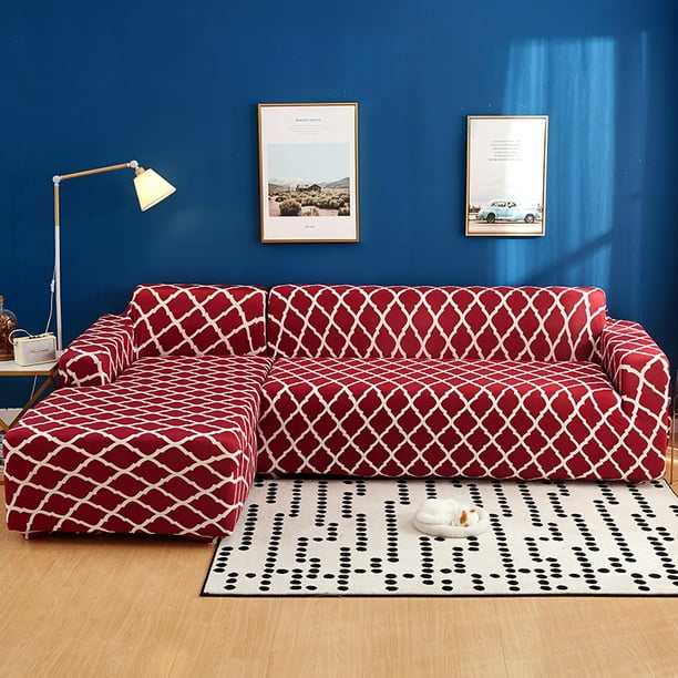 Sofa Covers For L Shape 2pcs Polyester Fabric Stretch Slipcovers Pillow Sectional Couch Geometric Red Com Sectional Sofa L Shape Couch, Red Sectional Sofas Covers