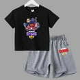 thumbnail image 3 of Conjunto de 2 piezas de camiseta de manga corta y pantalones cortos con estampado de anime de verano para niños y niñas, ropa informal de cuello redondo, 3 of 5