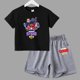 thumbnail image 3 of Conjunto de 2 piezas de camiseta de manga corta y pantalones cortos con estampado de anime de verano para niños y niñas, ropa informal de cuello redondo, 3 of 5