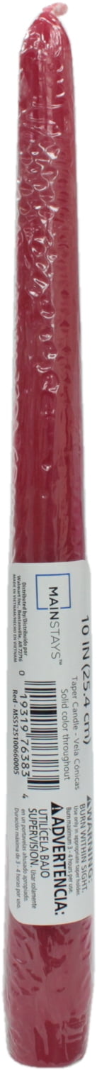 Mainstays Unscented Taper Candle, Red, 10 inches L Each