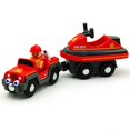 thumbnail image 2 of Juego de accesorios para vías de tren de madera, camión de bomberos con luz y sonido, vehículos pequeños, vagones magnéticos aptos para vías de tren de madera para niños y niñas (barco de bomberos), 2 of 7