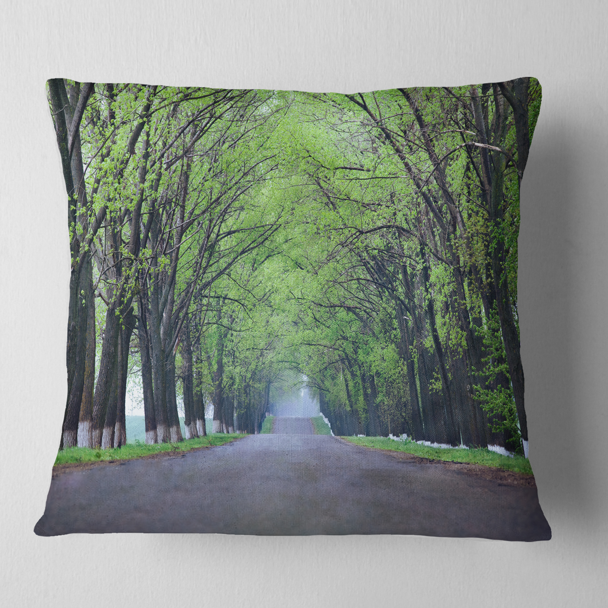 Designart Arched Trees Over Country Road - Landscape Photography Throw Pillow - 16x16