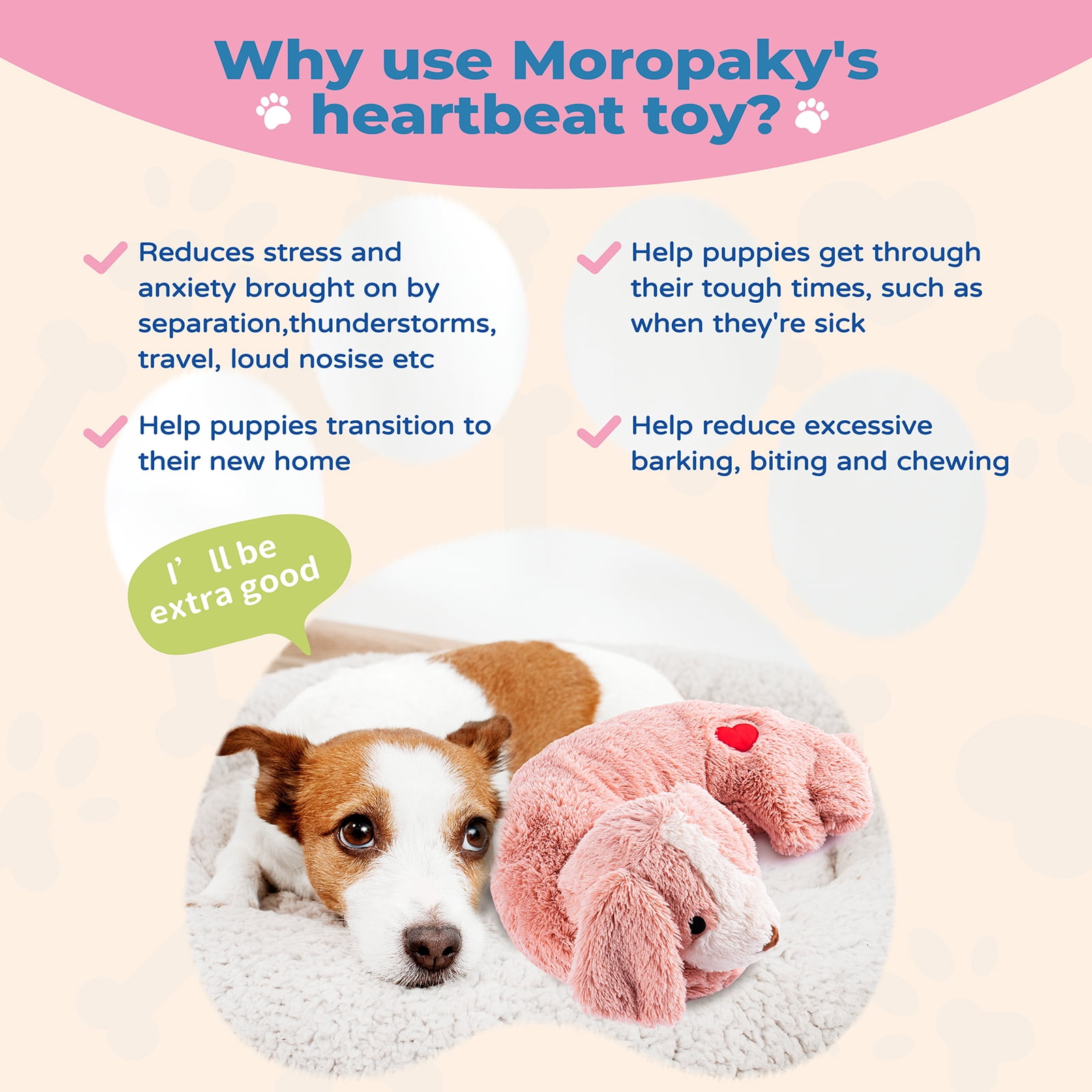 Heartbeat Toy Puppy Heartbeat Stuffed Toy for Dog Calming Aid, Heartbeat Puppy Toy for Pets Anxiety Relief, Dog Comfort Toy for Behavioral Aid Crate Training, Puppy Essential Pink