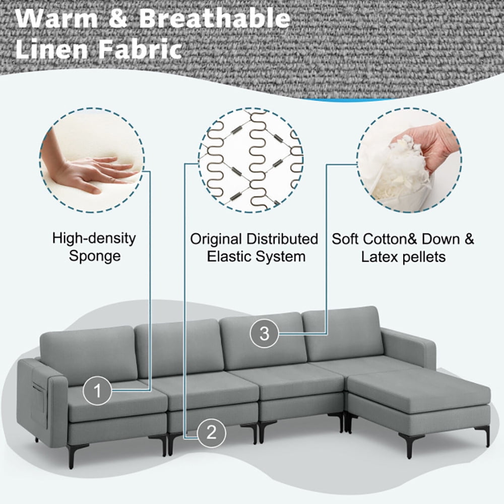 Finihen L-shaped Sectional Sofa Couch, Convertible Sectional Sofa, Modular L-shaped Sectional Sofa with Reversible Ottoman and 2 USB Ports, for Living Room, Gray Finihen L-shaped Sectional Sofa Couch, Convertible Sectional Sofa, Modular L-shaped Sectional Sofa with Reversible Ottoman and 2 USB Ports, for Living Room, Gray