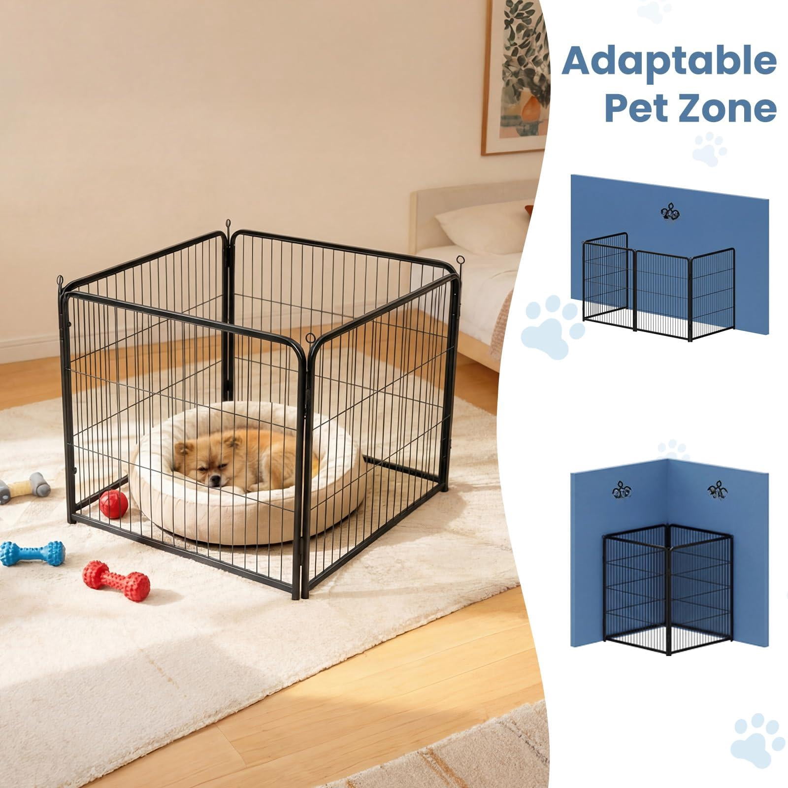 Dog Playpen Indoor  Metal 24 Inch 4 Panels Foldable Pet Fence With Door Outdoor Small Medium Large Puppy Portable Exercise Play Pen For Rv Camping Trips Yard