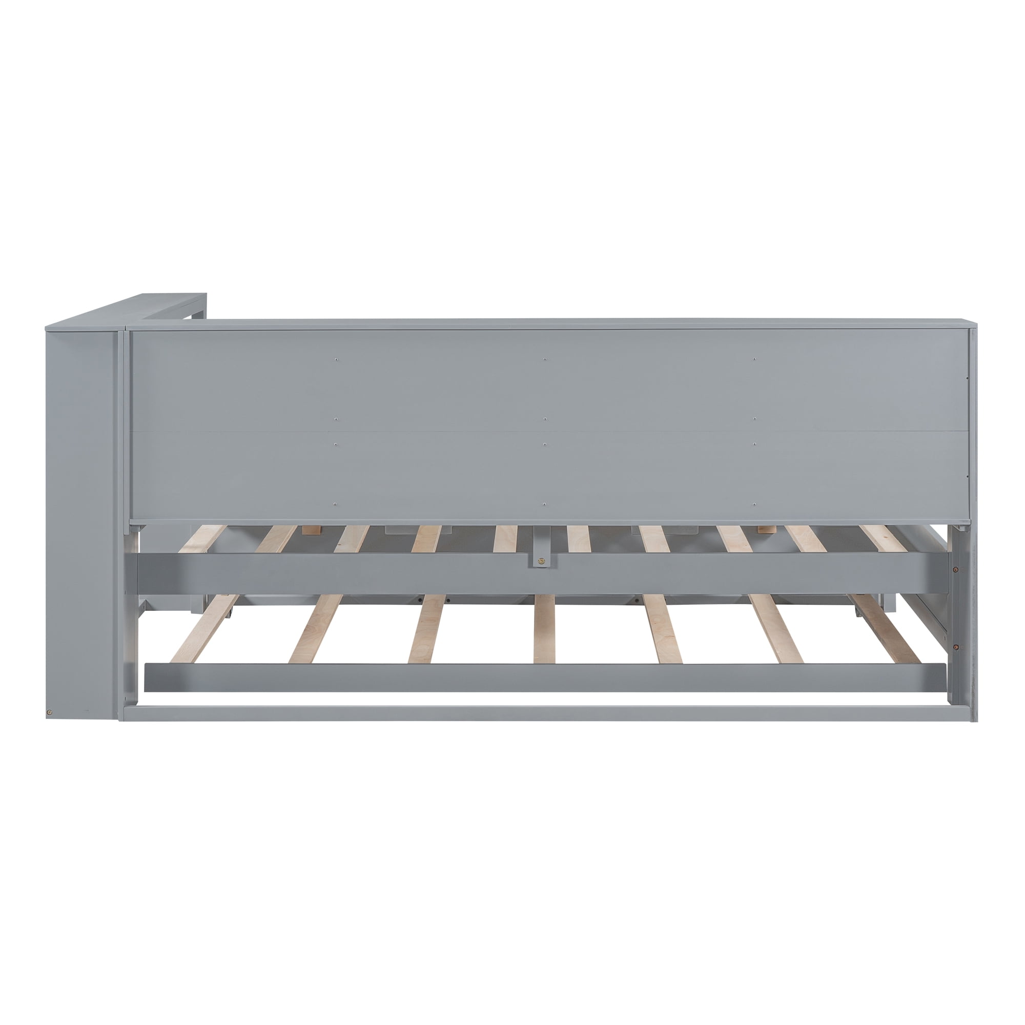 Mintazer Modern Twin Daybed Frame with Trundle, USB Charging Station & Storage Shelves for Bedroom, Grey