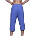 thumbnail image 3 of ZVNAΖH Mens Cotton Linen Capri Pants Light Loose 3/4 Long Shorts Casual Drawstring Elastic Waist Straight Leg Cropped Pants with Pockets, 3 of 5