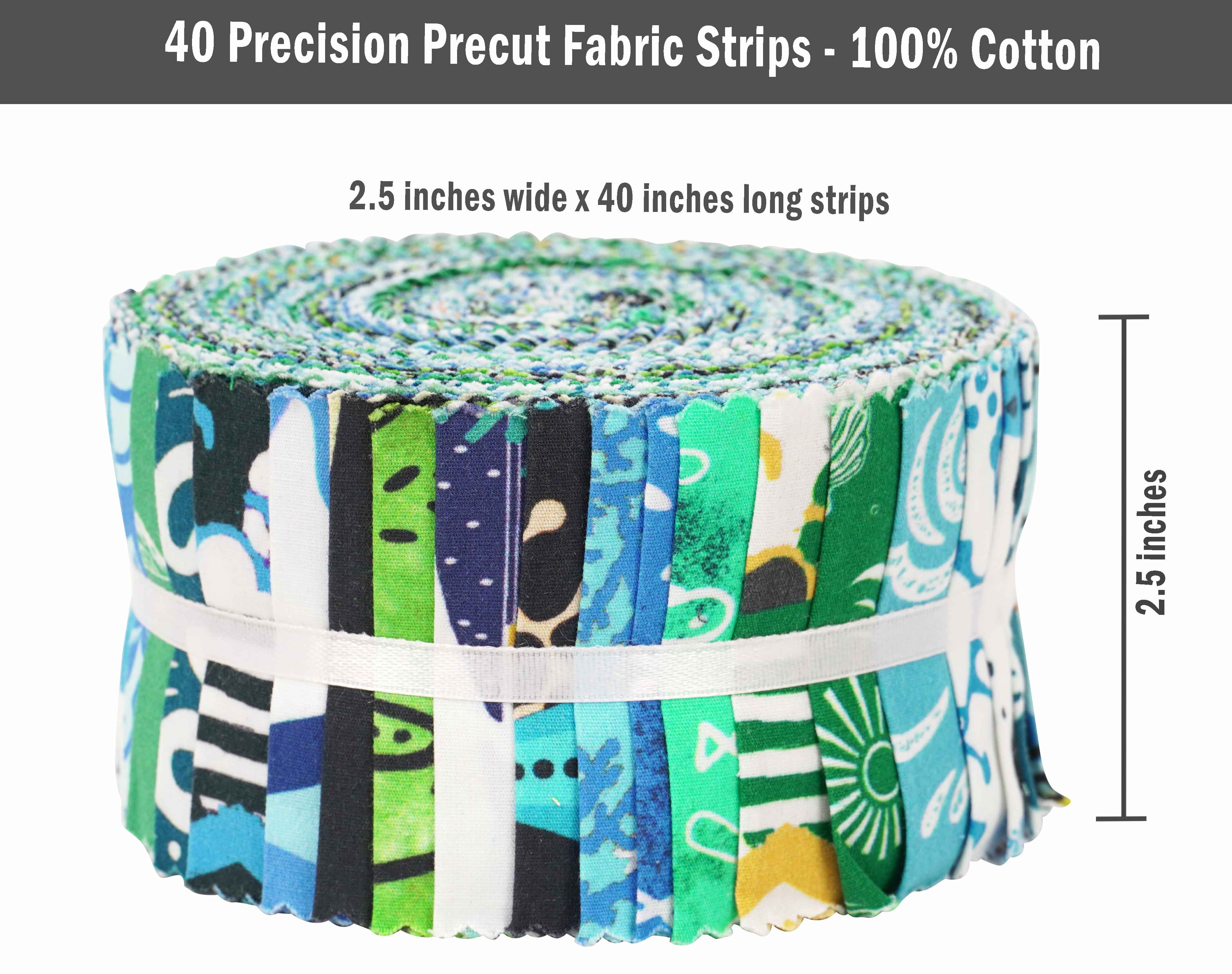 Soimoi 40Pcs Beach Print Cotton Precut Fabrics For Quilting Craft Strips 2.5x42 inches Jelly Roll - Blue & Green