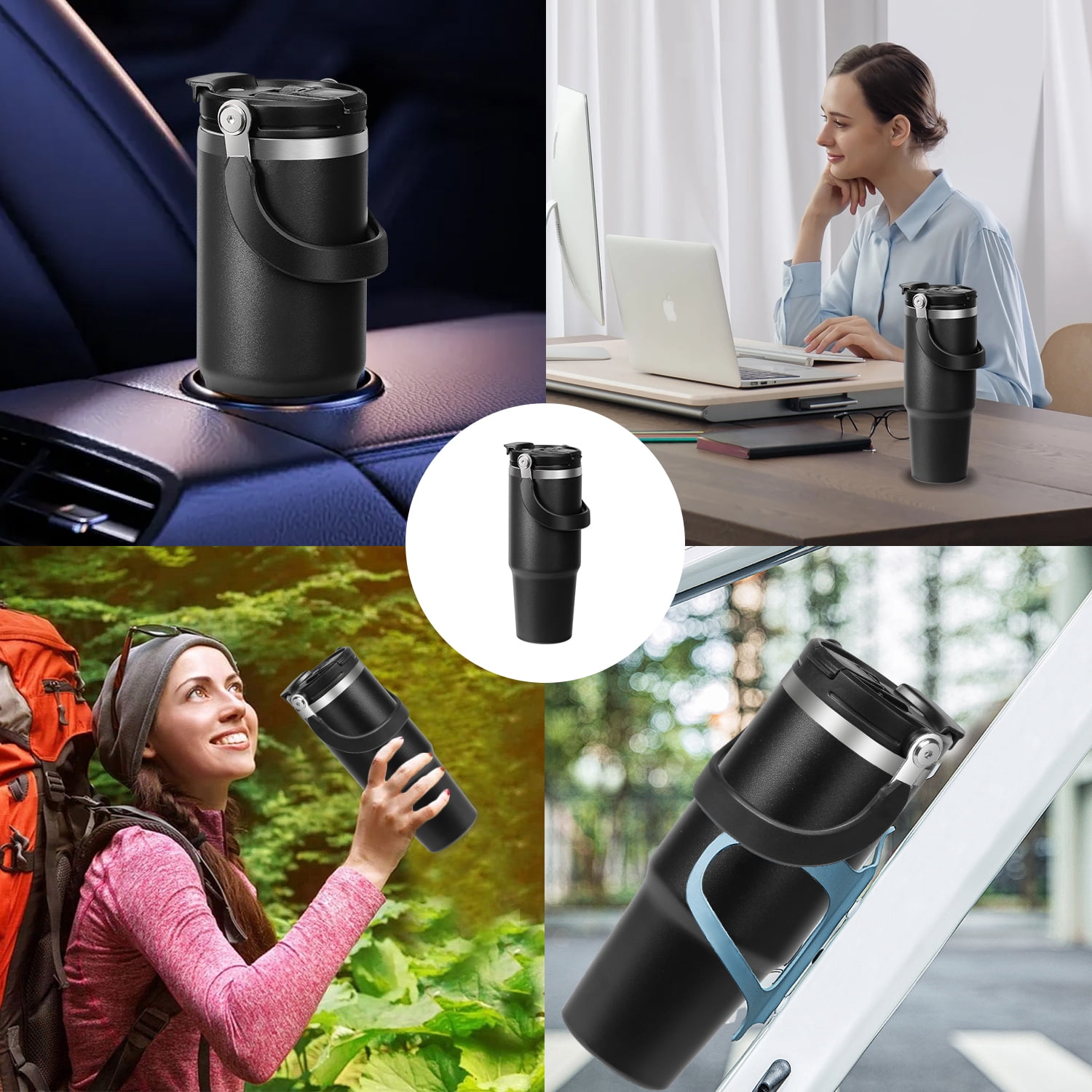 SHETINAR 30 oz Stainless Steel Thermos, Travel 2-in-1 Lid and Straw, Double Wall Insulated, Spill-Proof Lid, Perfect for Hot and Cold Drinks,Black