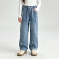 thumbnail image 2 of Edvintorg Girls Jeans High Waisted Cute Printed Baggy Casual Straight-Fit Trousers with Pockets Denim Pants for Girls 2-13, 2 of 7