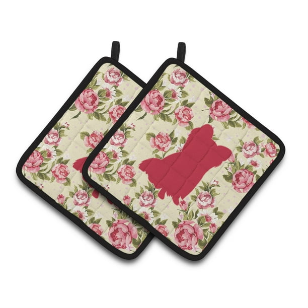 Caroline's Treasures Chihuahua Shabby Chic - Par de soportes para macetas con rosas amarillas BB1115-RS-YW-PTHD, 7.5HX7.5W, Multicolor Caroline's Treasures BB1115-RS-YW-PTHD