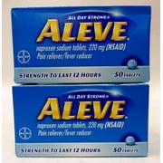 Aleve All Day Strong (2-Pack), naproxen sodium tablets, 220 mg (NSAID) pain. reliever fever reducer, Strength To Last 12 Hours (2 Boxes of 50 Tablets)