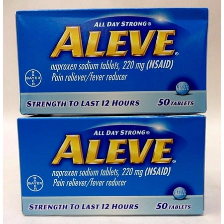 Aleve All Day Strong (2-Pack), naproxen sodium tablets, 220 mg (NSAID) pain. reliever fever reducer, Strength To Last 12 Hours (2 Boxes of 50 Tablets)