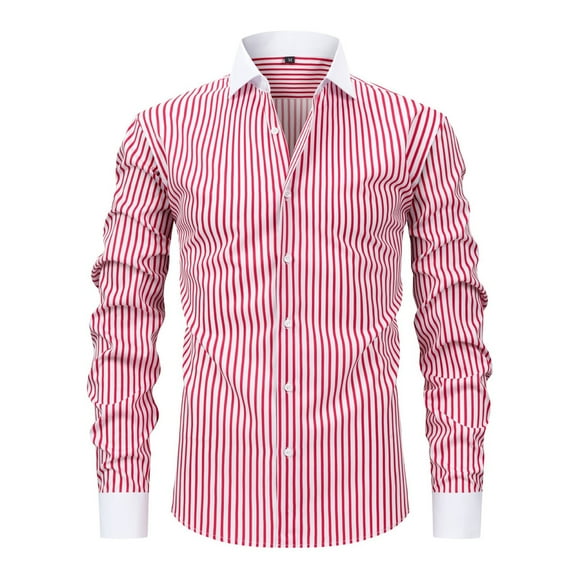 LMKIHUSA Mens Stripes Business Shirt Long Sleeve Lapel Lightweight Tops 4 Way Stretch Button Down Blouses Slim Fit Dress Shirt Pink,XXL