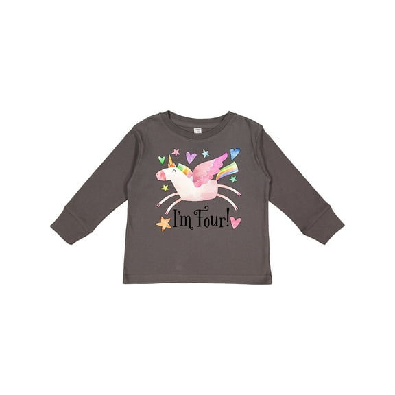 Inktastic I'm 4 Cute Rainbow Unicorn with Stars and Hearts Boys or Girls Long Sleeve Toddler T-Shirt