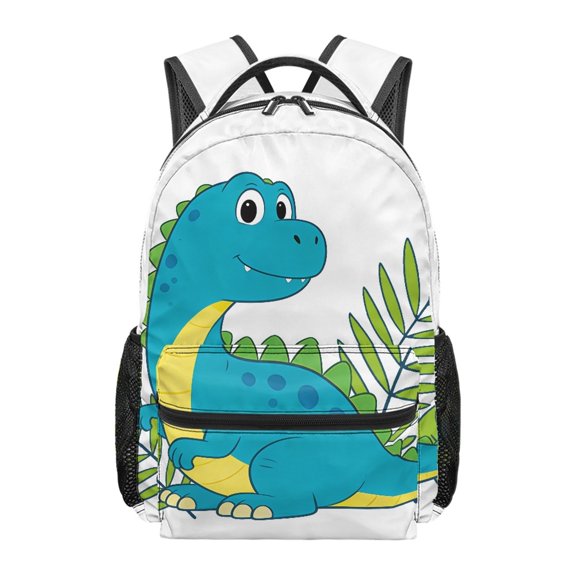 FUIALDOLG Blue Dinosaur Kids School Backpack for Girls Large Capacity Daypack Elementary Bookbag with Side Pocket Lightweight Schoolbag for Camping Vacation Outdoor
