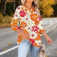 thumbnail image 5 of Hxshgdsn 3/4 Sleeve Tops For Women Plus Size V Neck Cutout Loose Fit Boho Floral Printed Shirts Casual Spring Summer Trendy Clothes Orange Xl, 5 of 7