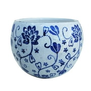 Old world ceramic blue and white round planters or garden pots 2 prints available,Flower print