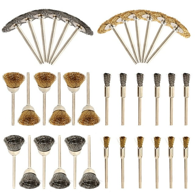 36Pcs Laiton en Acier Brosse de Roue de Fil Mis Polissage Nettoyage Outil Rotatif Mini Brosse de Fil Tasse de Roue