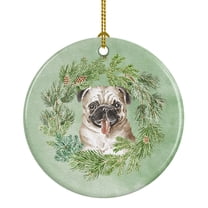 Pug Fawn Christmas Wreath Ceramic Ornament 2.8 in x 2.8 in