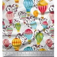 thumbnail image 1 of Soimoi Modal Satin Fabric Heart & Hot Air Balloon Holiday Printed Fabric 1 Yard 42 Inch Wide, 1 of 1
