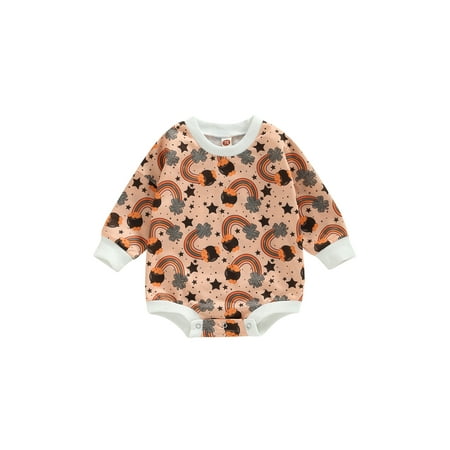 

Sunisery St. Patrick s Day Toddler Baby Girls Boys Sweatshirt Romper Clover Print Long Sleeve Jumpsuit Autumn Bodysuit Creamy 12-18 Months
