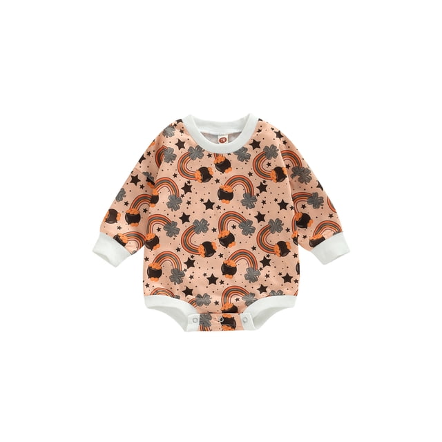 Faithtur Chandail en Molleton pour Bébés Filles Garçons Combinaison Imprimé Trèfle Vert/arc-en-Ciel Étoiles Manches Longues Col Rond Combinaisons Automne Justaucorps Bébé