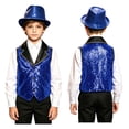 thumbnail image 7 of iiniim Boys Show Outfit Sequin Vest Hat Set For Dance Party Themed Celebration Gear Performance Top Royal Blue 6, 7 of 7