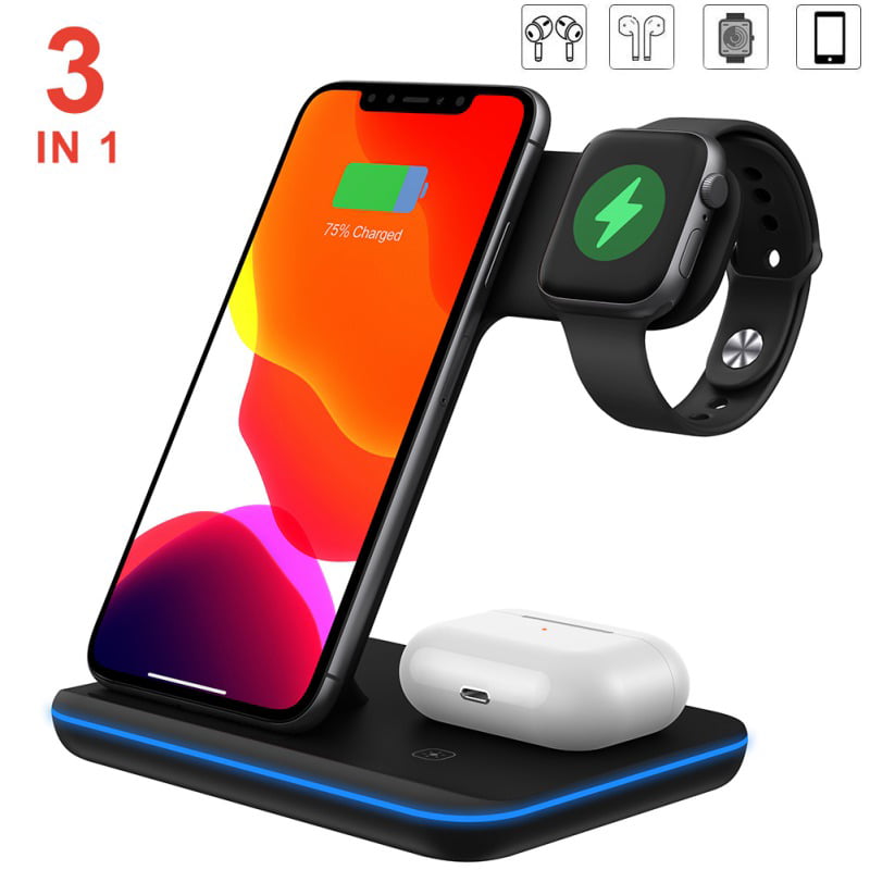 Udrydde Jet Bagvaskelse 3 In 1 Wireless Charger, Apple Watch & AirPods Charging Dock Station,  Nightstand Mode for iWatch Series 5/4/3/2/1, Fast Charging for iPhone 11/11  Pro Max/XR/XS Max/Xs - Walmart.com