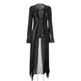 thumbnail image 2 of Women's Summer Tie Up Long Cardigan Black Long Sleeve Open Front Cardigan Streetwear, 2 of 10